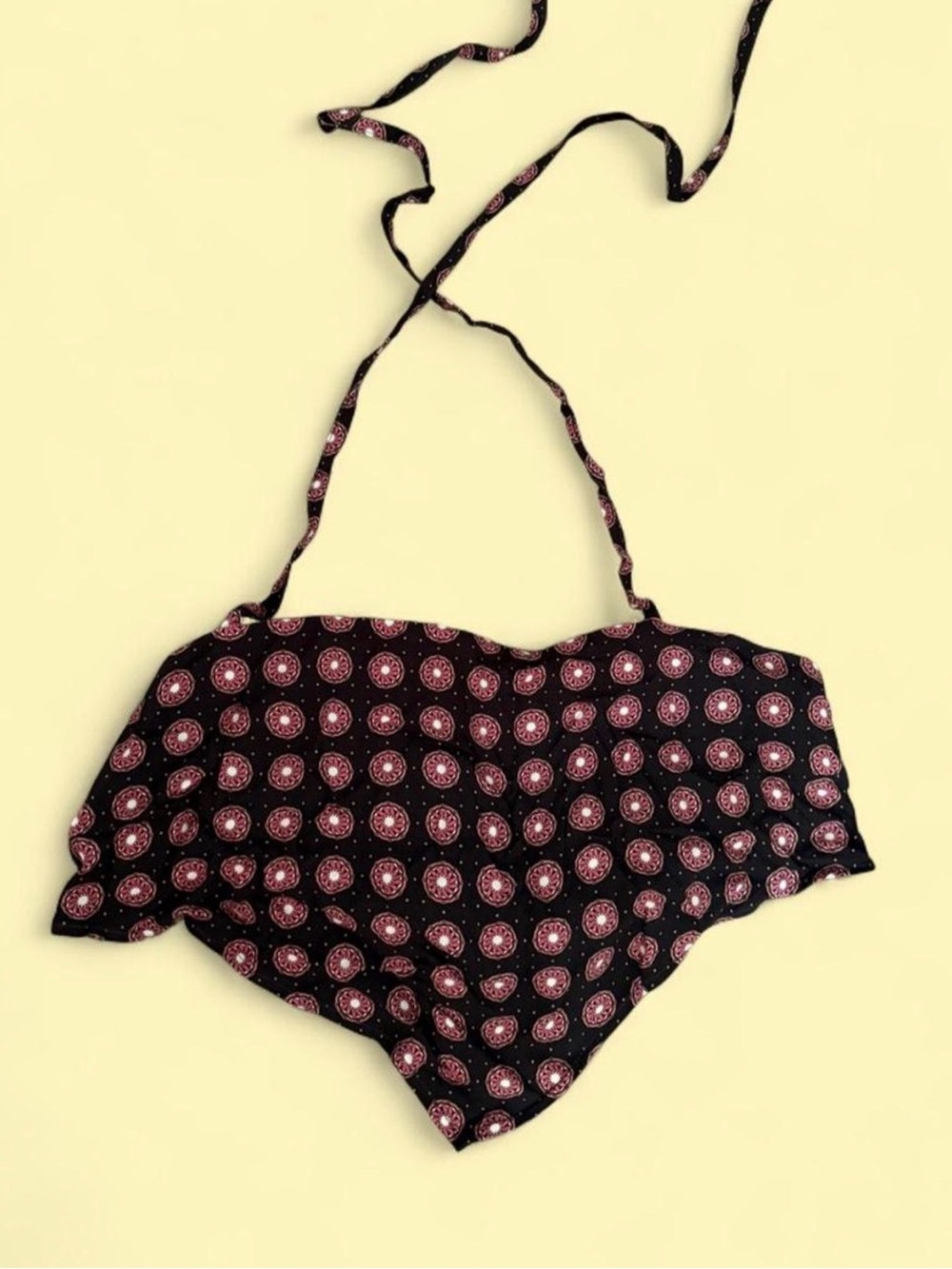 OAS Black Bandeau Halter Top with Pink Medallion Print